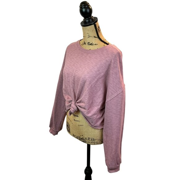 Free People FP Beach Pink Tie-Front Knit Womens Medium Long Sleeve Crop Top - Picture 6 of 11